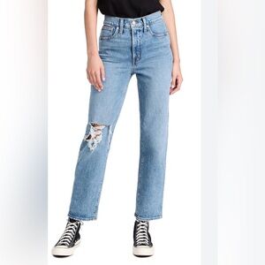 Madewell Light Blue Straight Leg Jeans with Knee Rip